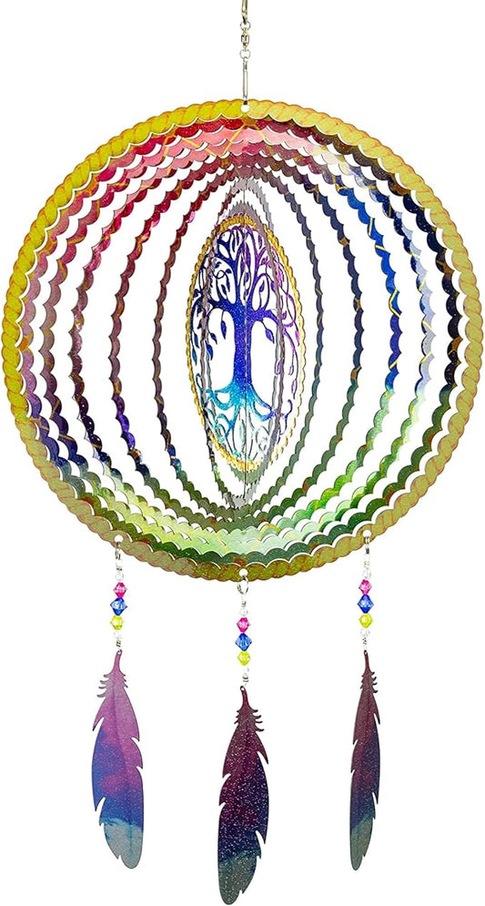 VP Home Tree of Life Dreamcatcher with Feathers Kinetic Wind Spinners - Native American Garden Decor - Sculpture Spinner for Yard and Garden Outdoor - Metal Large Hanging Dreamcatcher - 10"W x 16.5"H-VerdiqueGarden