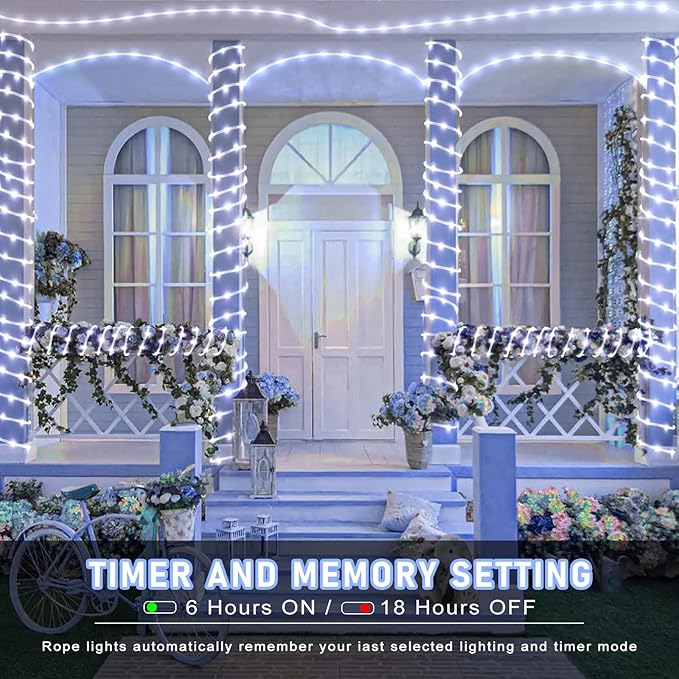 100FT 300 LED Rope Lights for Outside, Christmas String Lights with Waterproof 8 Modes, Connectable Plug in Fairy Lights for Indoor Bedroom Outdoor Patio Pool Garden Party Holiday Decor, White-VerdiqueGarden