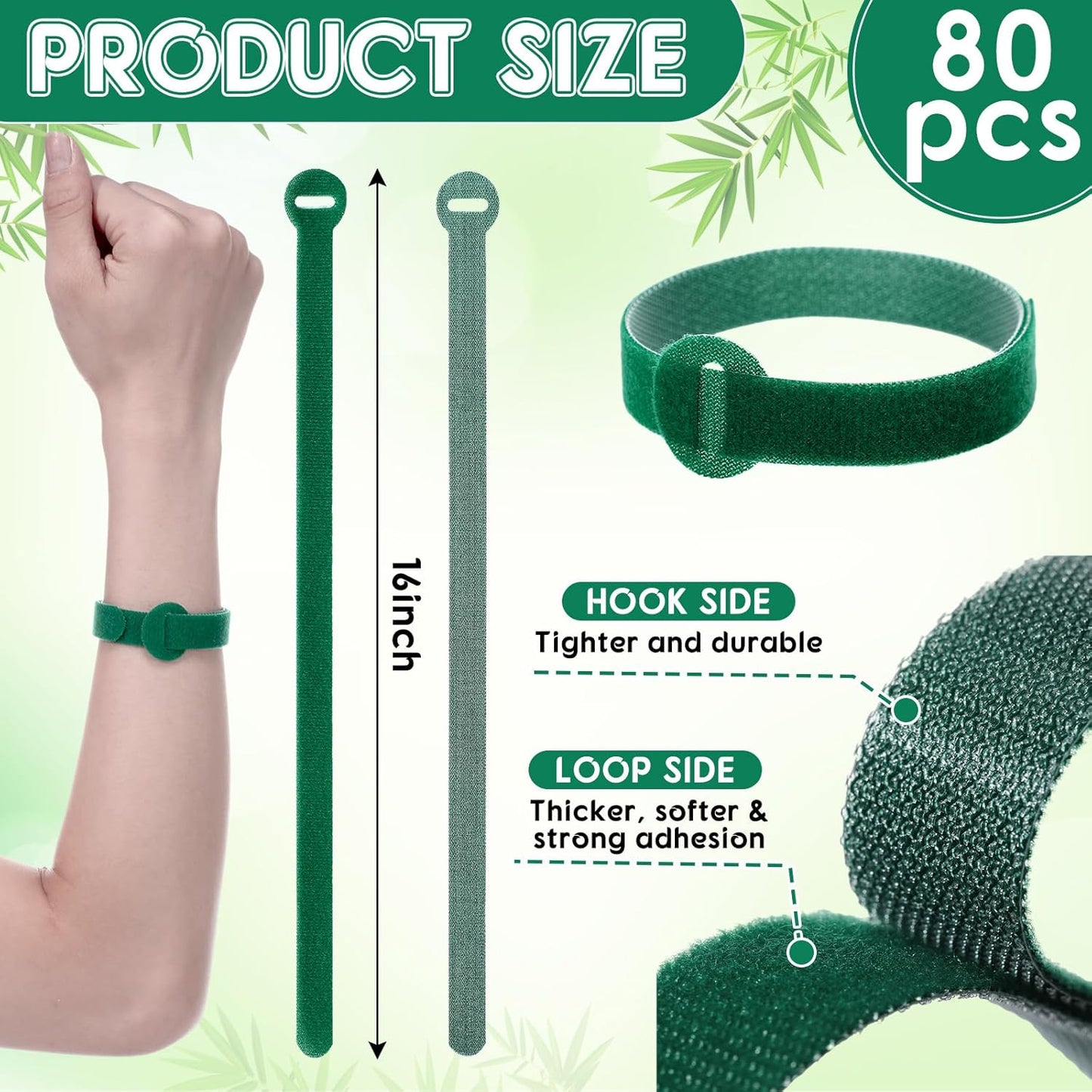 80 Pcs 16 Inch Christmas Garland Ties Green Adjustable Holiday Banister Ties Reusable Fastener Strap Nylon Garden Plant Cable Strap Christmas Tree Wreath Hook Loop Organizer for Home Office-VerdiqueGarden