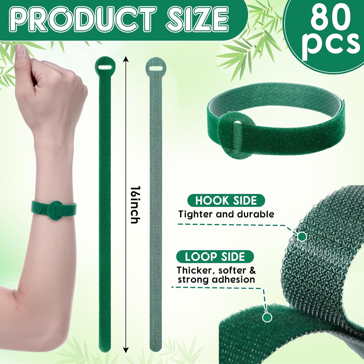 80 Pcs 16 Inch Christmas Garland Ties Green Adjustable Holiday Banister Ties Reusable Fastener Strap Nylon Garden Plant Cable Strap Christmas Tree Wreath Hook Loop Organizer for Home Office-VerdiqueGarden