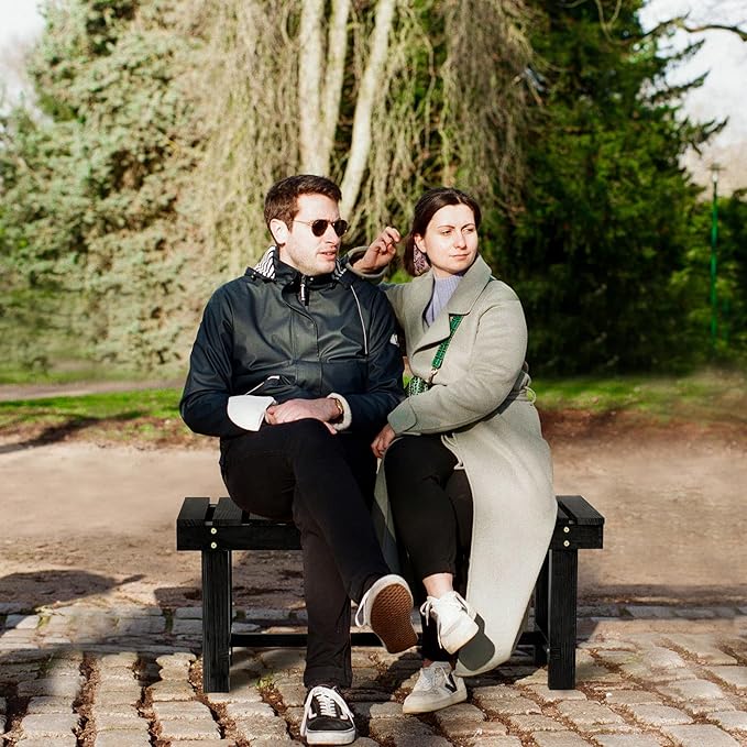 Nidouillet Outdoor Garden Bench, Weatherproof Patio Benches 2-Person Seat Backless Wooden Porch Bench, Multifunctional Slat All Weather Bench for Garden Lawn Porch Park Backyard (Black, 35.5 inch)-VerdiqueGarden