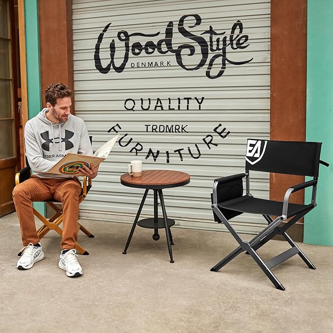 EVER ADVANCED Aluminum Lightweight Directors Chair Foldable, Folding Studio Movie Chairs Camping Event Vendor Chair, 19" Seat Height Black Fabric/Grey Frame, Support 350lbs-VerdiqueGarden