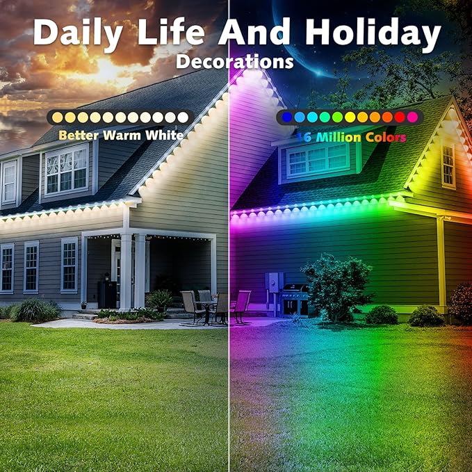 100FT Permanent Outdoor RGB Lights,Waterproof Smart LED Eaves Lights with App/Remote Control,for Christmas and All Holiday Decor,Daily and Accent Lighting,House Roof and Garden Lighting-VerdiqueGarden