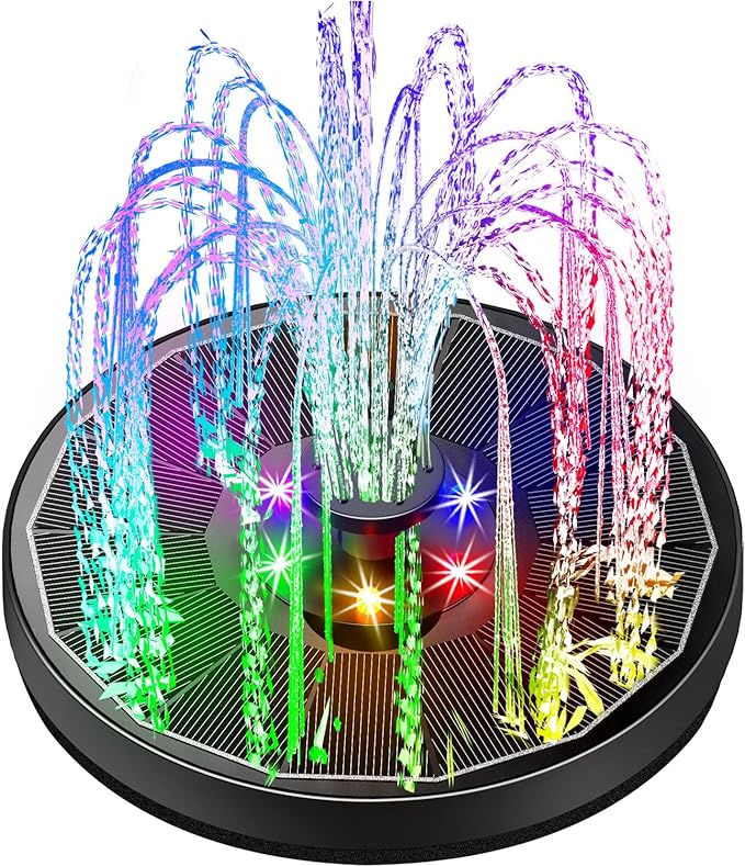 Solar Fountain Glass Panel with 2200 mah Battery, 3.5W Floating Solar Water Fountain with 4 Fixed Rods, Solar Fountain Pump for Bird Bath, Garden, Pond, Pool, Outdoor-Colorful Lights-VerdiqueGarden