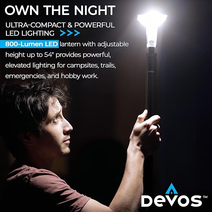 DEVOS - LIGHTRANGER 800 Mini Telescoping Camp Light, 4.5 Tall with 800 Lumens, Ultra Compact & Portable, Rechargeable LED Lantern, Up to 30-Hour Runtime, 1 Year Warranty, Includes Carry Case-VerdiqueGarden
