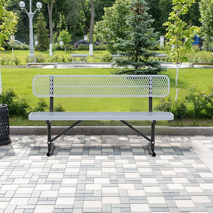 4/6/8 Feet Park Bench for Outside Heavy Duty Metal, Garden Benches Outdoor Bench with Backrest & Portable Frame, for Shopping Malls Stores Parks Patios Decks, Grey-VerdiqueGarden