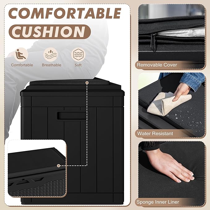 Devoko 100 Gallon Deck Box, Waterproof Outdoor Storage Box with Cushion (Black)-VerdiqueGarden
