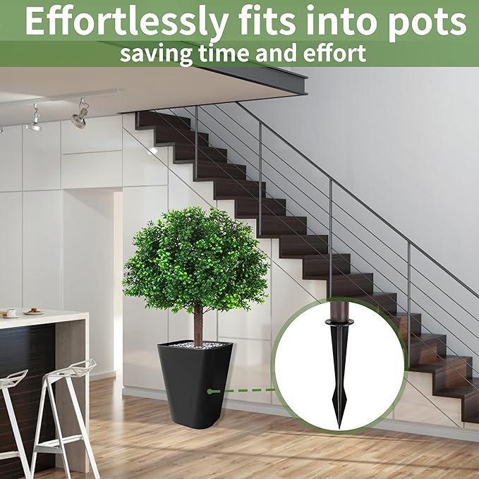 Artificial Boxwood Topiary Ball Trees, Set of 2 Artificial Boxwood Ball Bush Artificial Shrub Bushes UV Resistance Rated with Spike Fake Outdoor Plant for Front Door Decor, Home Decor, Garden-VerdiqueGarden