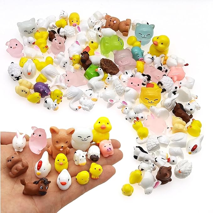 100 Pcs Mini Resin Animals Figures, Farm Tiny Plastic Animals Figurines to Hide Miniature Fairy Garden Decorations Accessories-VerdiqueGarden