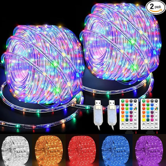LED Rope Lights Indoor with USB Powered, 66Ft (33Ft X 2 Pack) 200 LED String Lights Outdoor with Remote,16 Color Changing Rope Lights for Outside Garden Party Wedding Christmas-VerdiqueGarden