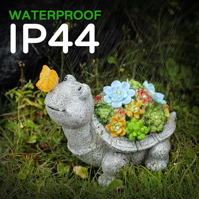 Solar Garden Outdoor Statues Turtle with Succulent Butterfly 8 LED Lights, Lawn Decor Tortoise Figurine for Patio Balcony Yard, Yard Unique Christmas Birthdays Gift for Mom Grandma-VerdiqueGarden