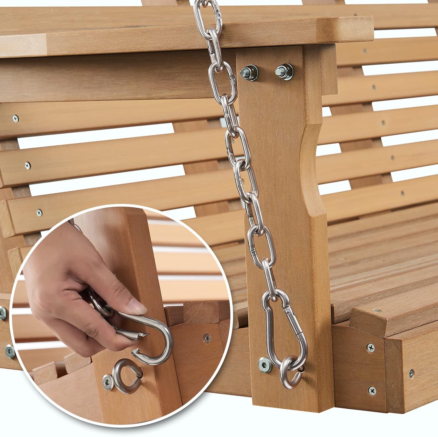 Psilvam Porch Swing, 2-Person Poly Lumber Outdoor Porch Swing, All-Weather Farmhouse Patio Swing That Never Rot and Fade, Suit for Garden, Porch and Park (51" D x 27" W x 23" H)-VerdiqueGarden