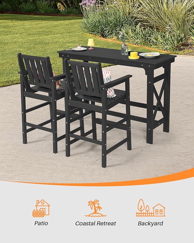 HDPE Patio Bar Table, 41" Rectangle Outdoor Bar Tables Counter Height Table, Adirondack Outdoor Bar Height Table, HDPE Outside Pub Tables for Balcony, Deck, Backyard, Poolside, Obsidian-VerdiqueGarden