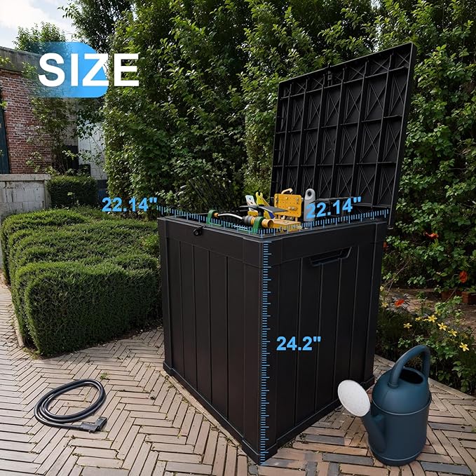 50 Gallon Resin Deck Box, Lockable Outdoor Storage Box for Patio Cushions Storage Furniture,Garden Tools, Pool Supplies, Weatherproof and UV Resistant（Black）-VerdiqueGarden