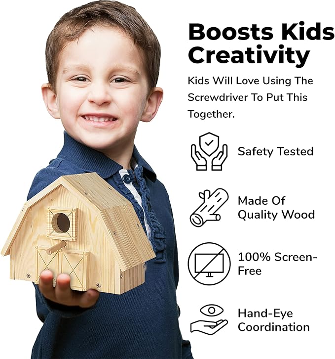 Kraftic Woodworking Building Kit for Kids and Adults, Set of 3 Educational DIY Carpentry Construction Wood Model Kit Toy Projects for Boys and Girls - Off-Road Vehicle, Flatbed Truck, Barn Birdhouse-VerdiqueGarden
