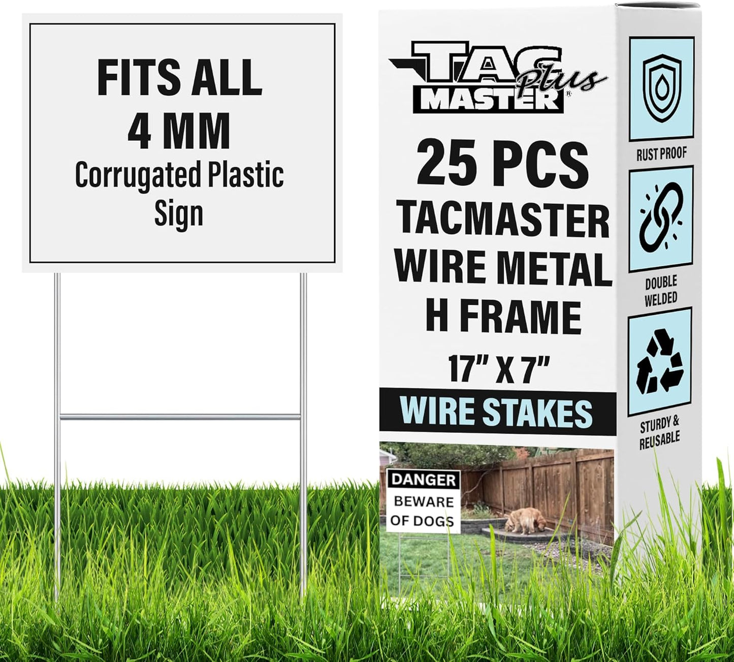 Tacmaster Wire Metal Yard and Sign H Stakes – Durable Blank Lawn Sign Posts for 4mm Corrugated Panels, Real Estate Signs, Waterproof and Wind Resistant, Ideal for Outdoor Use, 17"x7" – 25 Pack-VerdiqueGarden