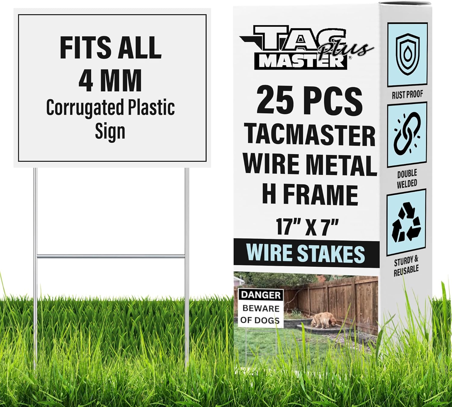 Tacmaster Wire Metal Yard and Sign H Stakes – Durable Blank Lawn Sign Posts for 4mm Corrugated Panels, Real Estate Signs, Waterproof and Wind Resistant, Ideal for Outdoor Use, 17"x7" – 25 Pack-VerdiqueGarden