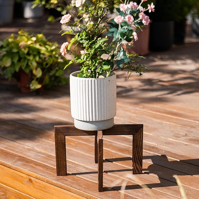 HPC DECOR 2 Pack Wood Plant Stand-Mid Century Modern Planter Stands-Wooden Flower Pot Stands Riser,Low Short Plant Stands Indoor-Modern Minimalist Wooden Stool for Plant Pot Holder, Fit 5-15 Inch Pot.-VerdiqueGarden
