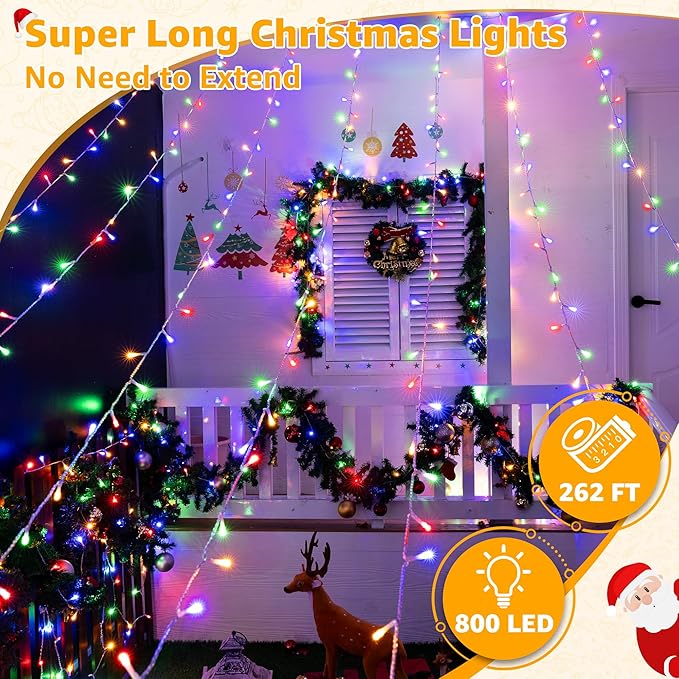 Ollny Christmas Lights Outdoor 800LED 262FT, Multicolor Plug in Fairy Lights with Remote, 8 Modes Waterproof Timers Dimmable LED String Lights for Indoor House Outside Bedroom Patio Balcony-VerdiqueGarden