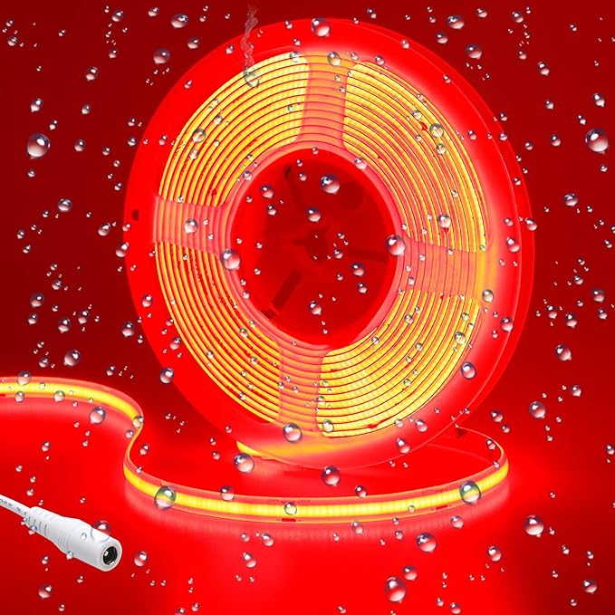 DC 24V COB LED Strip Light Red IP65 Waterproof 5M/16.4ft Uniform Glow 2400LEDs Flexible LED Tape Lights for DIY Garden Backyard Hallways Stairs Decor(No Power Supply)-VerdiqueGarden