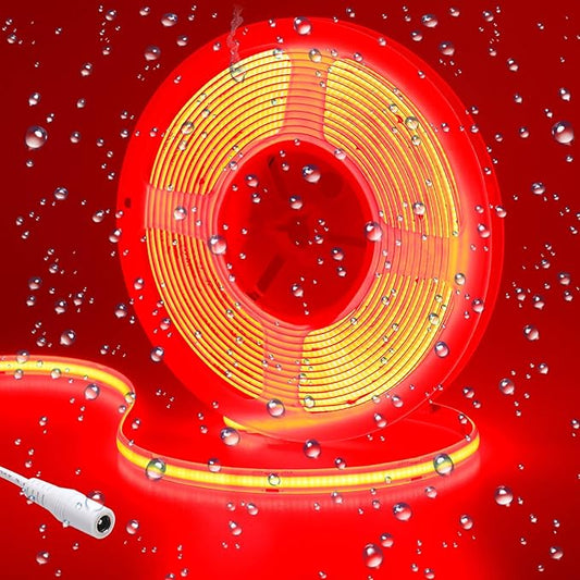 DC 24V COB LED Strip Light Red IP65 Waterproof 5M/16.4ft Uniform Glow 2400LEDs Flexible LED Tape Lights for DIY Garden Backyard Hallways Stairs Decor(No Power Supply)-VerdiqueGarden