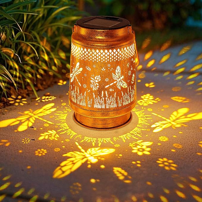 Solar Lanterns Outdoor Waterproof Dragonfly Garden Decor, Birthday Gifts for Women Mom Grandma Hanging Solar Lights Metal LED Decoration Outside with Shepherd Hook for Garden Yard Patio Porch-VerdiqueGarden
