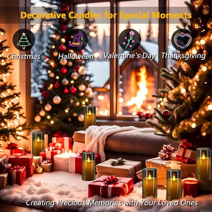 Metaku Flickering Flameless Candles Battery Operated 3D Moving Wick LED Candles with Remote, Set of 2 Grey Acrylic Electric Candles for Christmas Halloween Valentines Wedding Home Decor,D 3"×H 6"-VerdiqueGarden