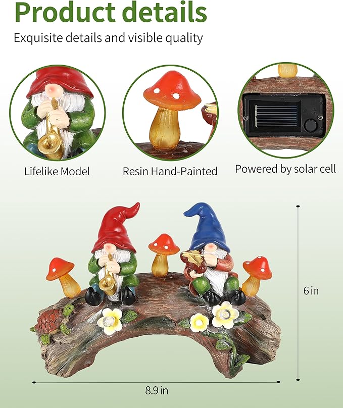 iStatue Enchanted Fairy Garden Gnomes Solar Light - 9'' Hand-Painted Resin Miniature Figurines Perfect for Yard Art Outdoor Patio Decor Lawn Ornaments and Statues Decorations (Gnomes)-VerdiqueGarden