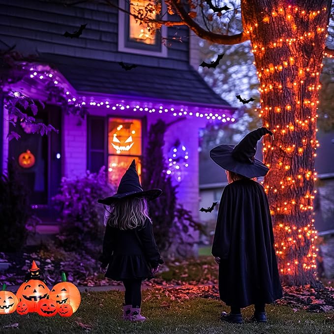 JMEXSUSS Halloween Lights Outdoor, 66FT Purple Orange Lights for Halloween Decorations, 200 LED Halloween String Lights Indoor for Bedroom Fireplace Mantel Party Patio Yard Door Halloween Tree-VerdiqueGarden