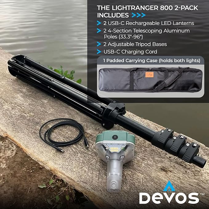 Devos Outdoor | LightRanger 800 Lumen Rechargeable Telescoping LED Lantern | 30 Hour Run Time | Illuminates a 40 Foot Diameter Area | 2 Pack with Padded Case-VerdiqueGarden