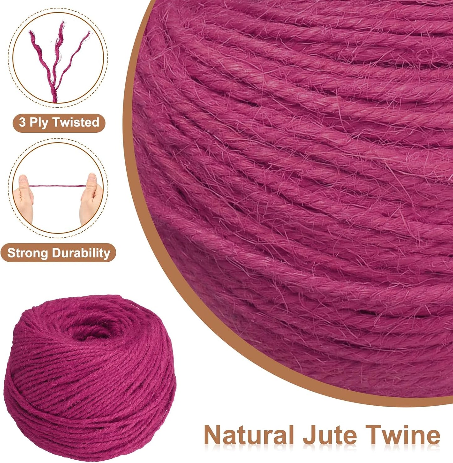 uxcell 328 Feet Natural Jute Twine String,3mm Thin Garden Twine Rope Colored Plant String Cord for DIY Art Crafts Gift Wrapping Decoration Packing Gardening Plant Hanger,Rose Red-VerdiqueGarden