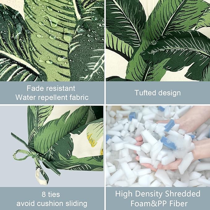 LVTXIII Outdoor Seat/Back Chair Cushion Patio Tufted High Back Cushion, Seasonal Replacement Rocking Chair Cushion with Ties (22” W x 20D”, Set of 2, Swaying Palms Green)-VerdiqueGarden