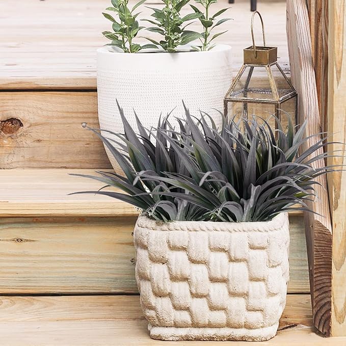 16Pcs Artificial Grass Fake Plants 17.3in Outdoor Plants UV Resistant Faux Greenery Stems Fake Grass for Home Window Garden Office Patio Pathway Front Porch Décor Green & Black-VerdiqueGarden