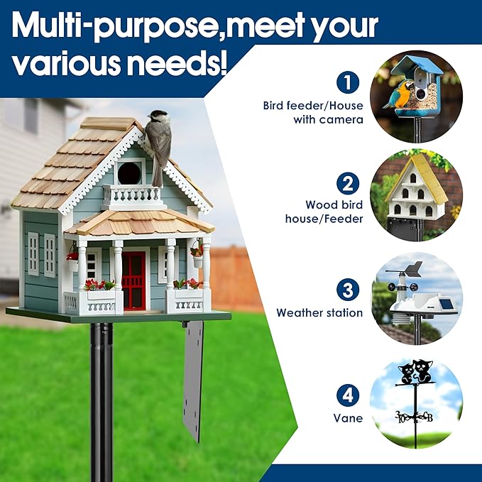 Ottsuls 2 Pack 109 Inch Heavy Duty Bird Feeder Pole Kit for Wild Birds, with 5-Prong Base Feeding Station, Adjustable Birdhouse Stand-VerdiqueGarden