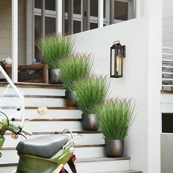 24Pcs Artificial Grass Plants, Faux Shrubs Wheat Grass, Artificial Tall Grass Fake Plants for Outdoor Decor,Artificial Greenery Stems Weed for Room Indoor Home Decor（Green Red Tail）-VerdiqueGarden