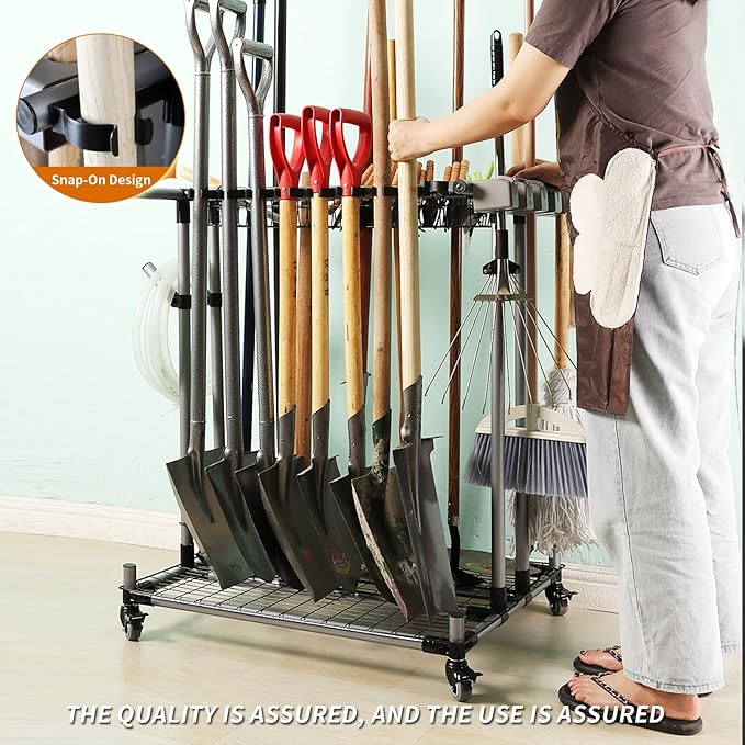 garden tool organizer metal Garage Storage Holder storage large long lawn tools heavy duty tool rack sturdy yard cart yard tool organizer for garage-VerdiqueGarden