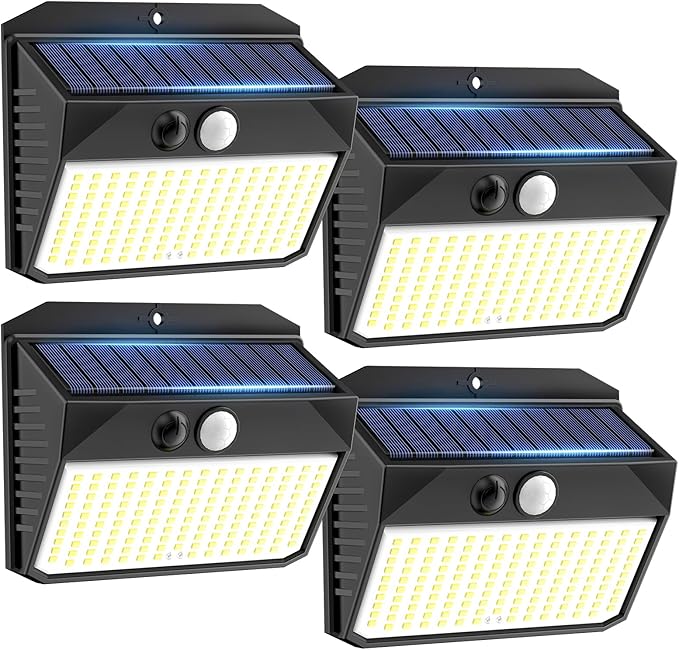 Solar Motion Sensor Fence Lights - Outdoor 4 Pack, 150 LED with 3 Modes, IP65 Waterproof, Solar Powered-VerdiqueGarden