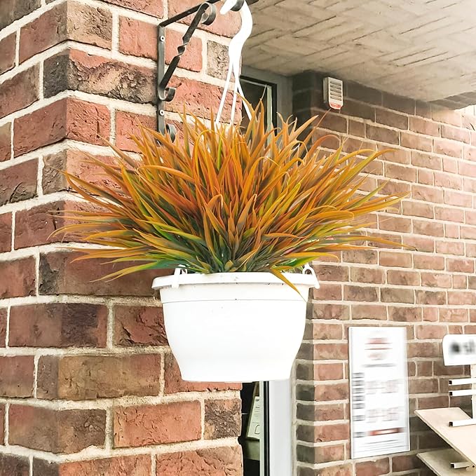 Uieke 6 Bundles Artificial Outdoor Plants UV Resistant Fake Grass Plants Faux Plastic Plants Greenery Shrubs for Home Garden Pathway Window Box Front Porch Summer Fall Decor, Autumn Orange-VerdiqueGarden