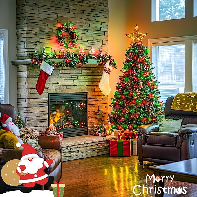 JMEXSUSS Connectable Red and Green Christmas Lights, 8 Modes 100 LED Twinkle String Lights Indoor, Clear Wire Plug-in String Lights Outdoor Waterproof-VerdiqueGarden