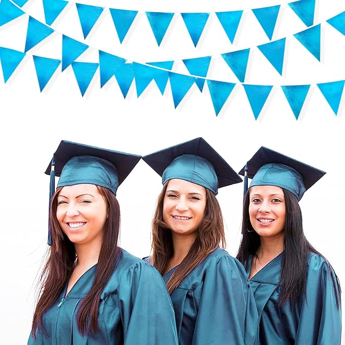 Sky Blue Party Decorations - Light Blue Triangle Pennant Banner Flag - Metallic Fabric Bunting for Graduation, Wedding, Retirement, Birthday, Under The Sea, Nautical, Ahoy, Party Decor Supplies-VerdiqueGarden