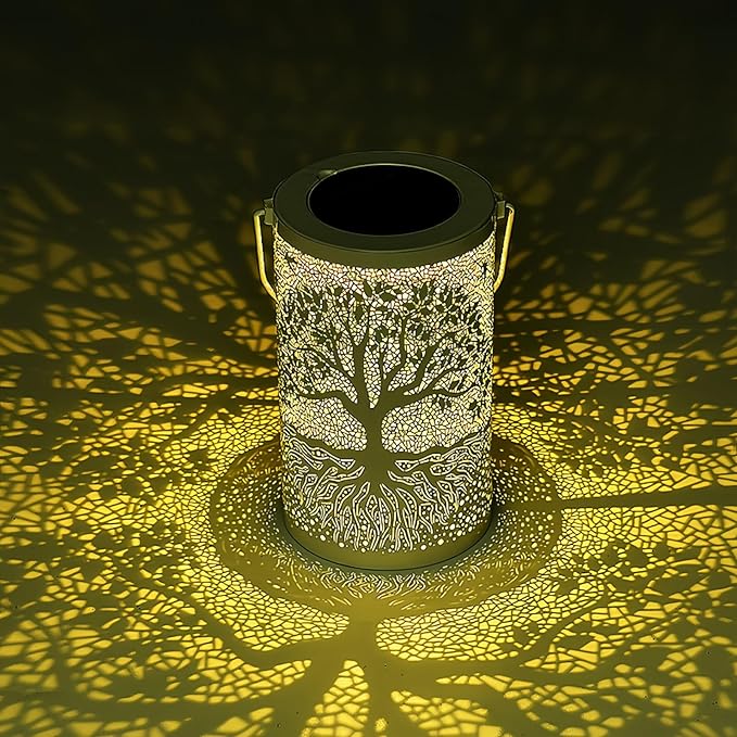 Holiday Decor, The Tree of Life Solar Lantern Outdoor Waterproof, Hanging Solar Light, Weather Resistant, Metal Garden Decor Outdoor, Thanksgiving Christmas Table Decor Indoor, Gifts for Women-VerdiqueGarden