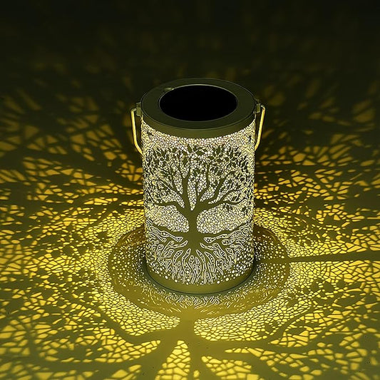 Holiday Decor, The Tree of Life Solar Lantern Outdoor Waterproof, Hanging Solar Light, Weather Resistant, Metal Garden Decor Outdoor, Thanksgiving Christmas Table Decor Indoor, Gifts for Women-VerdiqueGarden