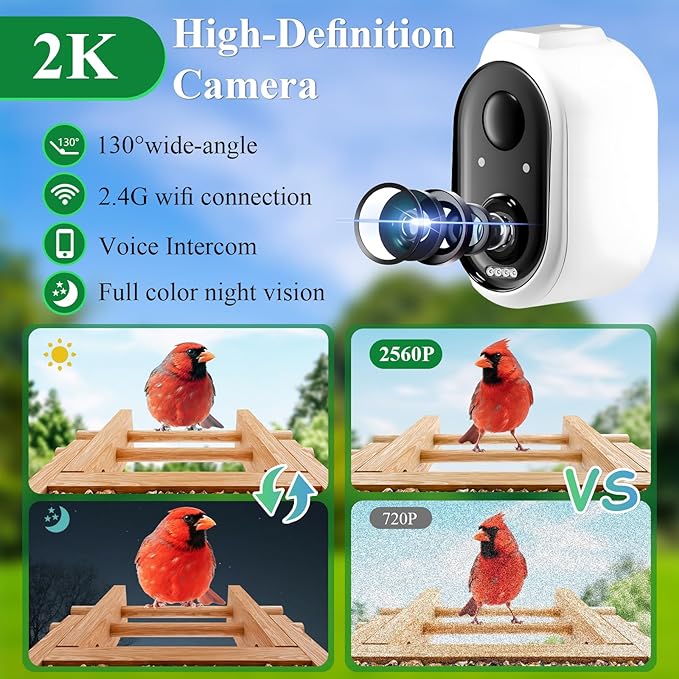 Smart Bird Feeder with Camera for Wild Birds - Identifies 11,000+ Species, Solar Panel Wireless Outdoors Bamboo Birdhouse with Cam, 2K HD Live Video & Instant Alerts - Bird Lover Gifts-VerdiqueGarden