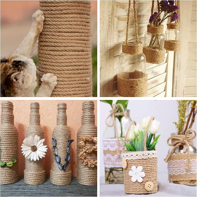 Jute Twine String,164 Feet 1/4 Inch Natural Jute Rope,4ply Thin Ribbon Hemp Twine for Gift Wrapping Craft Plant Garden Christmas Handmade Arts Decoration Packing String Home Decor-VerdiqueGarden