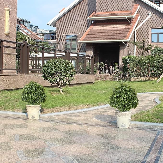 THE BLOOM TIMES 2ft Faux Boxwood Plants Outdoor Set of 2, Topiary Balls Artificial Outside Trees, 24" UV Resistant Fake Greenery Bushes & Shrubs for Front Porch Planter-VerdiqueGarden