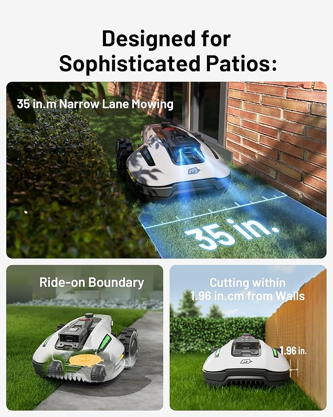 YUKA Mini 500 Robotic Lawn Mower for 0.12 Acre,Ultrasense AI Vision+ RTK Positioning, Auto Mapping, App Control,50% Slope,Perimeter Wire Free, 15 Mowing Zones Management-VerdiqueGarden