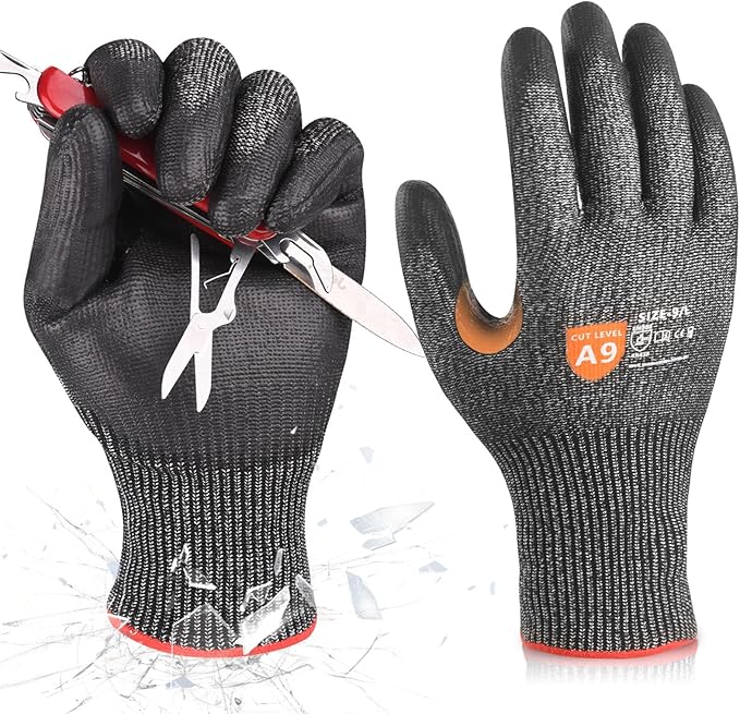 Donfri A9 Cut Resistant Work Gloves for Men - Steel + HPPE Hybrid Safety Gloves for Men, ANSI Cut Level 9 Protection Flexible for Metal Glass Wood Construction Fishing-VerdiqueGarden