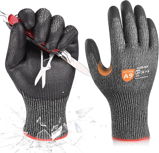 Donfri A9 Cut Resistant Work Gloves for Men - Steel + HPPE Hybrid Safety Gloves for Men, ANSI Cut Level 9 Protection Flexible for Metal Glass Wood Construction Fishing-VerdiqueGarden