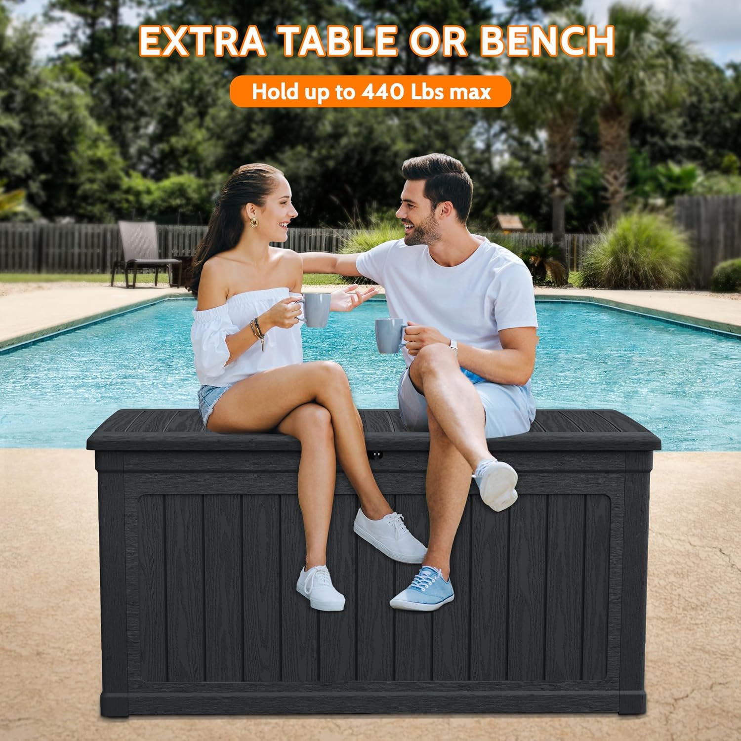260 Gallon Double-Wall Resin Deck Box - Lockable Waterproof Outdoor Storage Box, 1000lbs Capacity & Doubles as Seating for Patio Furniture - Garden Tools, Pool Accessories (Black)-VerdiqueGarden