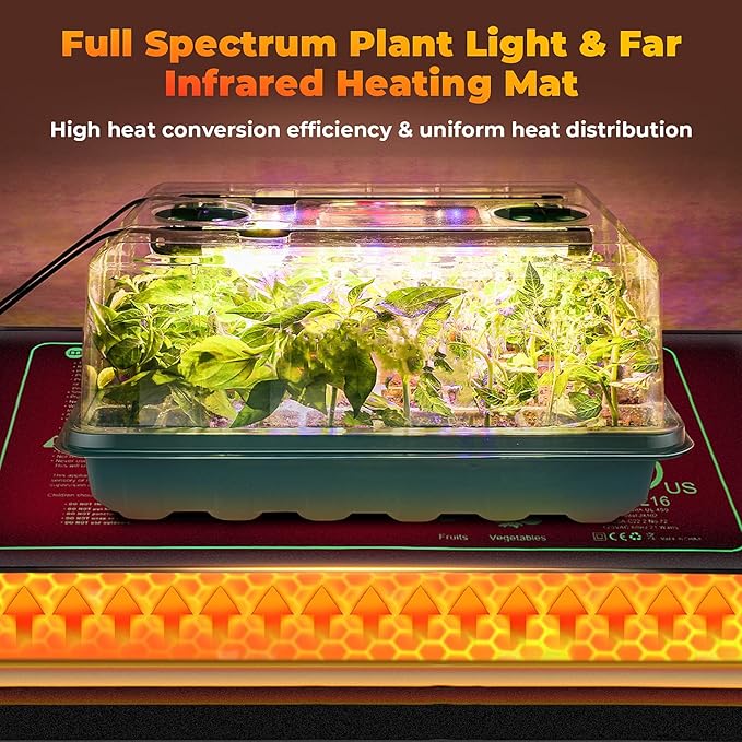 Seed Starter Tray, Seed Starter Kit with Grow Lights and Heat Mat, 96-Cell Seed Growing Tray, Seed Starting Trays Plant Starter Kit and Base, Indoor Gardening Plant Germination Trays (2)-VerdiqueGarden